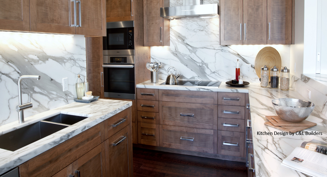 C L Calacatta Kitchen Counter And Backsplash Marble Credit